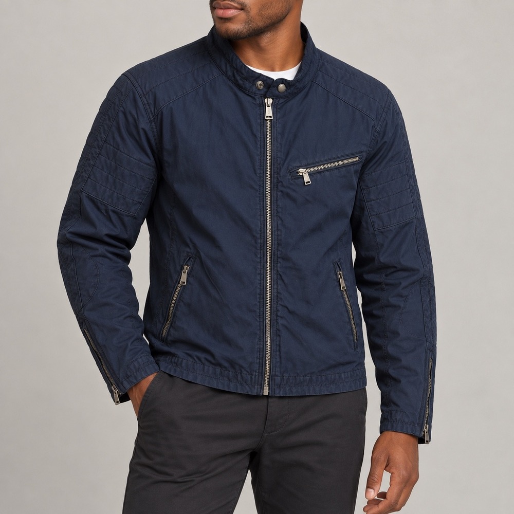 XL 198 Polo Ralph Lauren NWT Indigo Cotton Moto Jacket Quilted Cafe Racer Biker